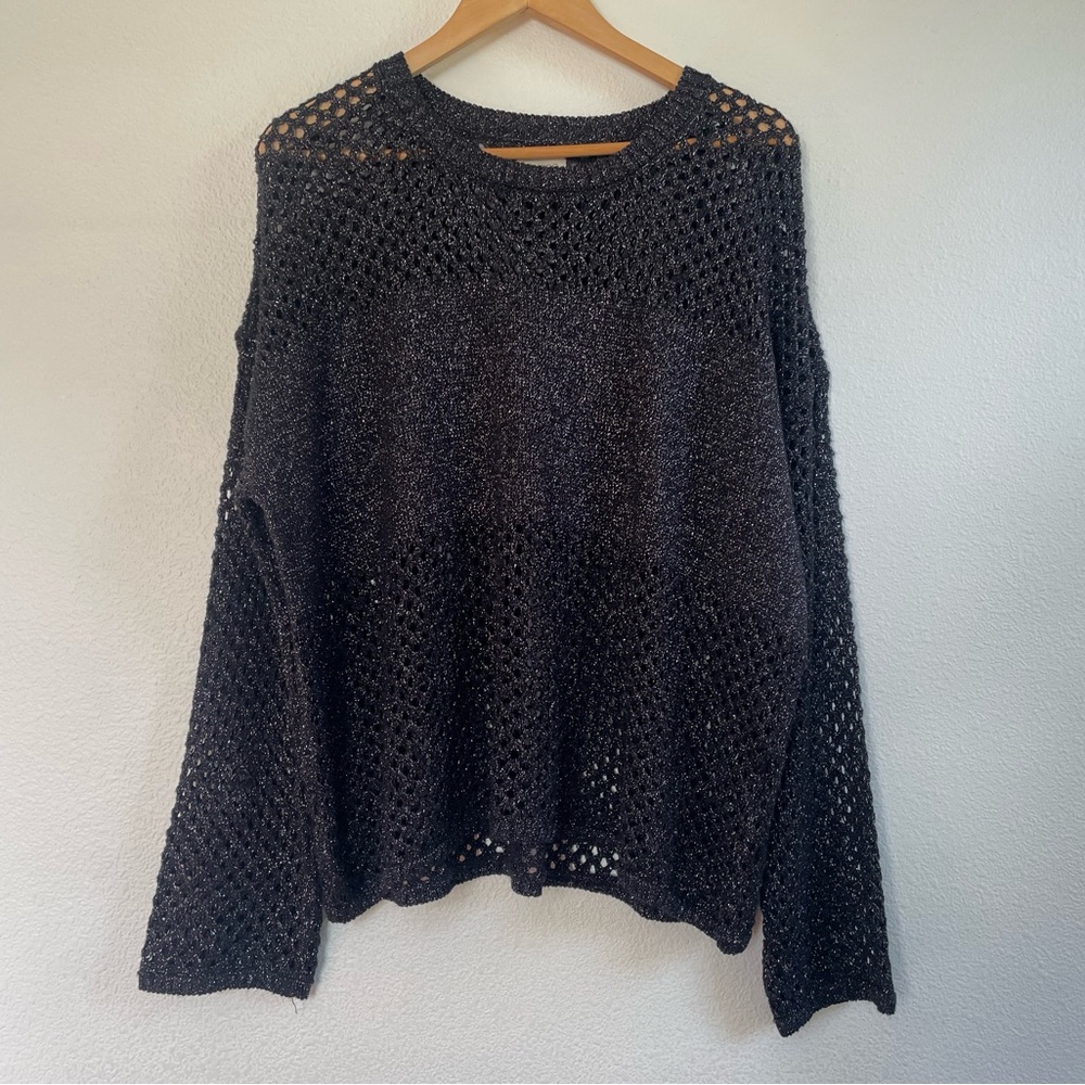 Pilcro Metallic Black Knit Top, size L - Picture 4 of 6